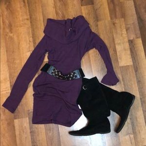 Purple scoop neck belted shirt dress size small/p